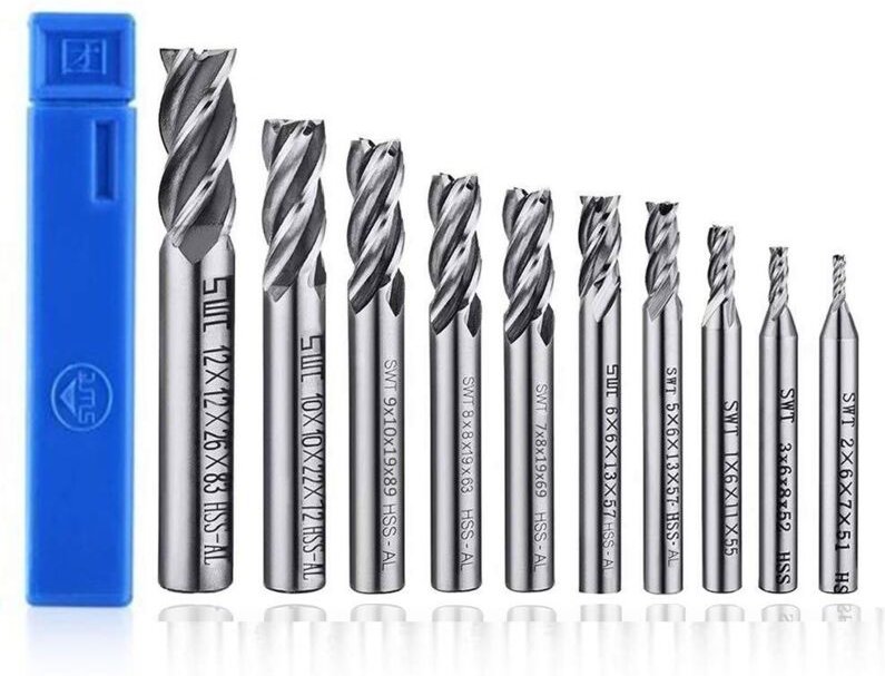 Set mit 10 Vierschneider-Bohrern – von 2 bis 12 mm – Schaftfräser – Werkzeugset für Holz, Aluminium, Stahl und Titan