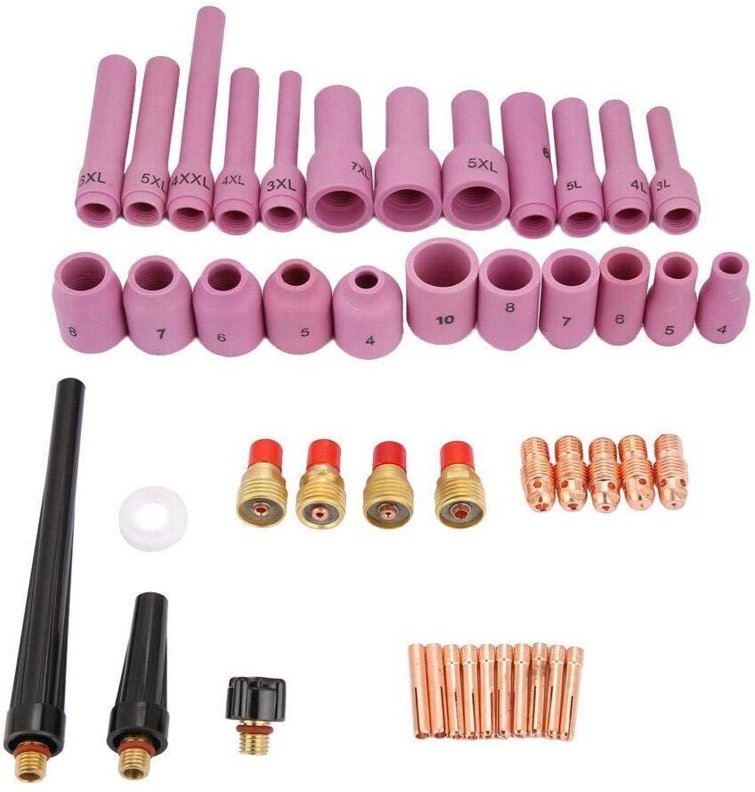 46-teiliges Set mit Brennerteilen, Verbrauchsmaterialien und Zubehör für WIG-Schweißbrenner der Serien WP-9/20/25