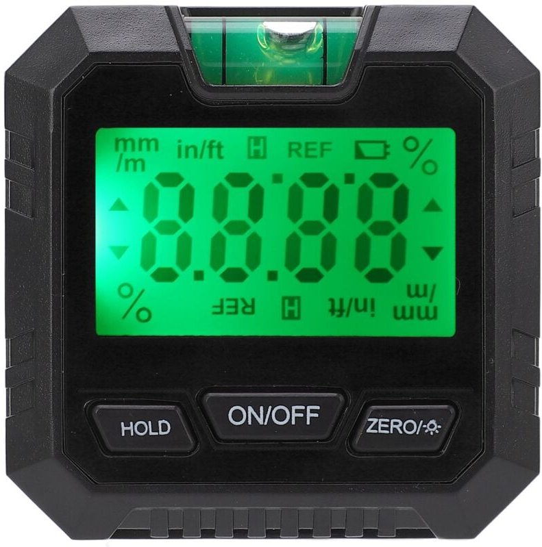 Digitale Wasserwaage mit Winkelmesser und schwarzer horizontaler Libelle für die Holzbearbeitung