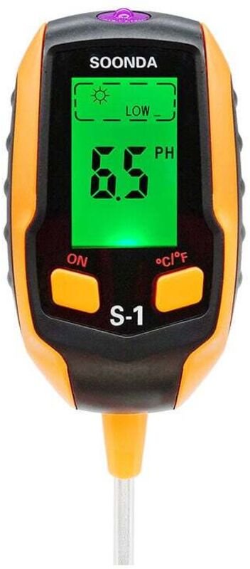 Boden-pH-Tester, 4-in-1-Digitalgerät zur Messung von Boden-pH-Wert, Feuchtigkeit, Licht, pH-Wert und Bodentemperatur, Ga...