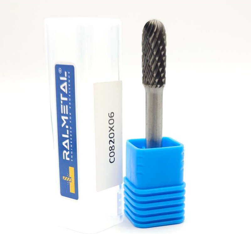 Vollhartmetall-Rotationsfeile, abgerundeter Zylinder, 8 x 20 x 6D x 65 mm, 60 HRC