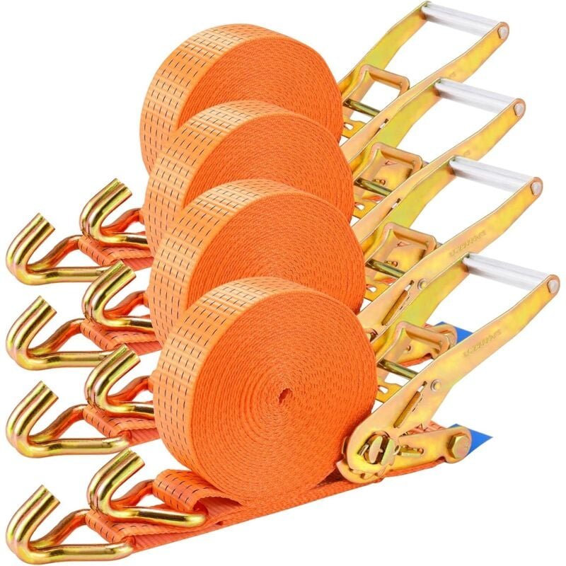 Tlgreen - 4 Stück 5000 kg Ratschengurt, Zurrgurte, Spanngurte mit Ratsche und Haken, 9mx50mm, Orange