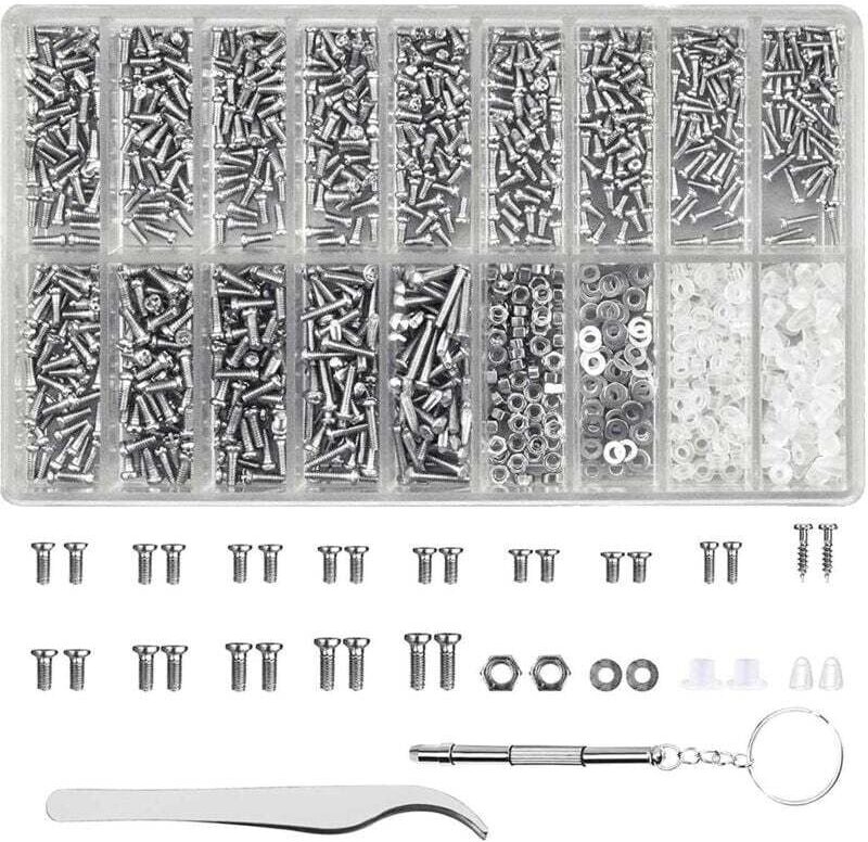 1000-teiliges Brillenreparaturset: Mini-Schraubendreher, Pinzette, Schrauben, Muttern-Sortiment
