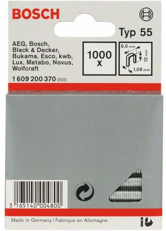 Klammern Typ 55: 60x 108x12mm: 1.000 Stück Bosch 1609200370