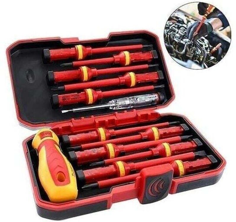 Isolierter Elektriker-Schraubendreher-Satz, 1000 V, austauschbare magnetische Spitzen, Elektroreparatur-Werkzeugset, 13-...