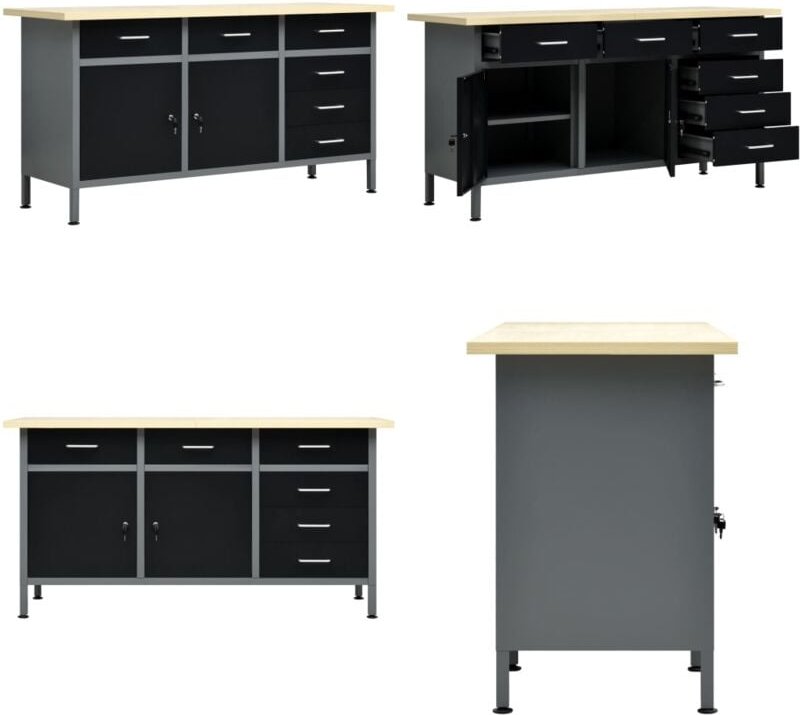 Vidaxl - Arbeitstisch Schwarz 160 x 60 x 85 cm Stahl - Werkbank - Werkbänke - Home & Living - Schwarz