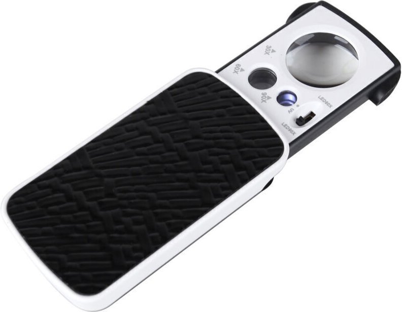 LED-beleuchtete Taschenlupe – 30x, 60x, 90x Vergrößerung – Beleuchtete Leselupe für Senioren – Schwarze, faltbare Tasche...