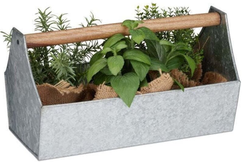 Zinc flower box with wooden handle