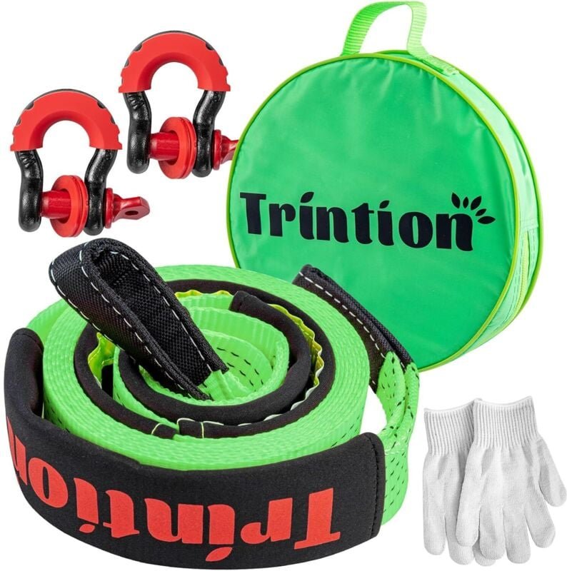 Trintion 10T (22.000 lbs) Abschleppseil Auto, 5M x 5cm, Polyester-Abschleppgurt mit 2 verstärkten Haken und 1 Paar Hands...