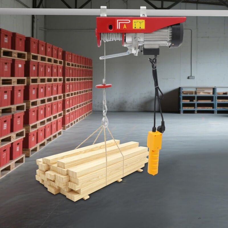 Seilwinde Elektrisch, 800KG Hebezeuge Flaschenzug Kran Winde Gerüst Hoist Winde Kran Garage Kabelhebewende 1300W für Fab...