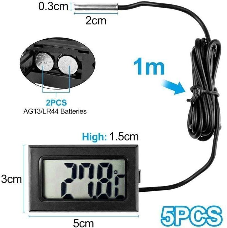 5-teiliges digitales Kühlschrankthermometer-Set, digitale Temperatursonde mit LCD-Display, Temperatursensor-Tester für K...