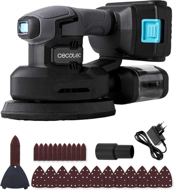 Cecotec - 21V 2000mAh PerfectSurface 2120 Delta Akku-Elektroschwingschleifer. Form de Delta, FingerDetail-Aufsatz, 12 Na...