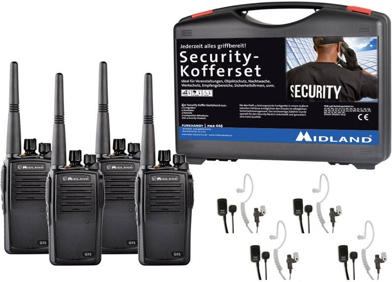 Midland G15 Pro NC PMR 4er Security-Koffer C1127.S4 PMR-Funkgerät 4er Set