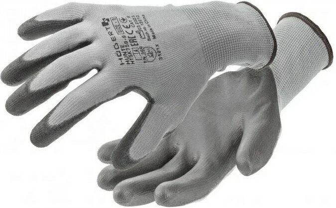 Högert Technik HUNTE Polyurethan beschichtete Handschuhe, grau/schwarz, Größe 9, 12 Paar/Packung, abriebfest und flexibe...