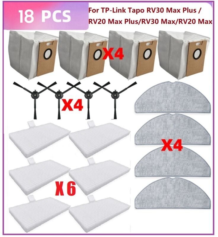 18 stücke für RV30 / RV20 / RV30 Max / RV20 Vakuum Teile Filter Mopp Seite Pinsel Staub Taschen