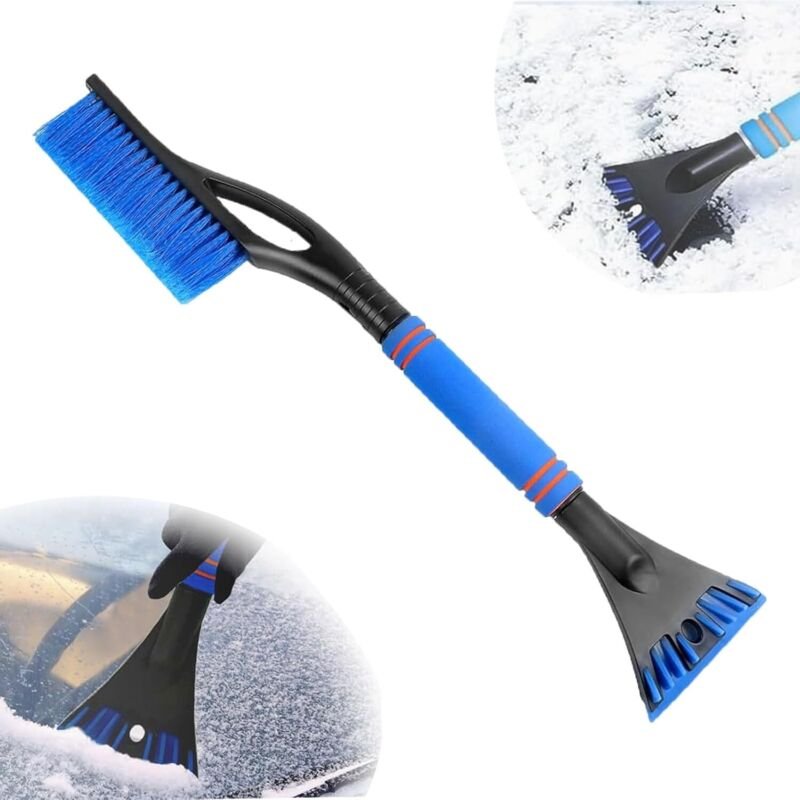 2 in1 Schneebesen Auto Ausziehbar, Eiskratzer Auto mit Besen, Schneebesen Auto Teleskop, 60cm Lang mit Wärmendem, Rutsch...