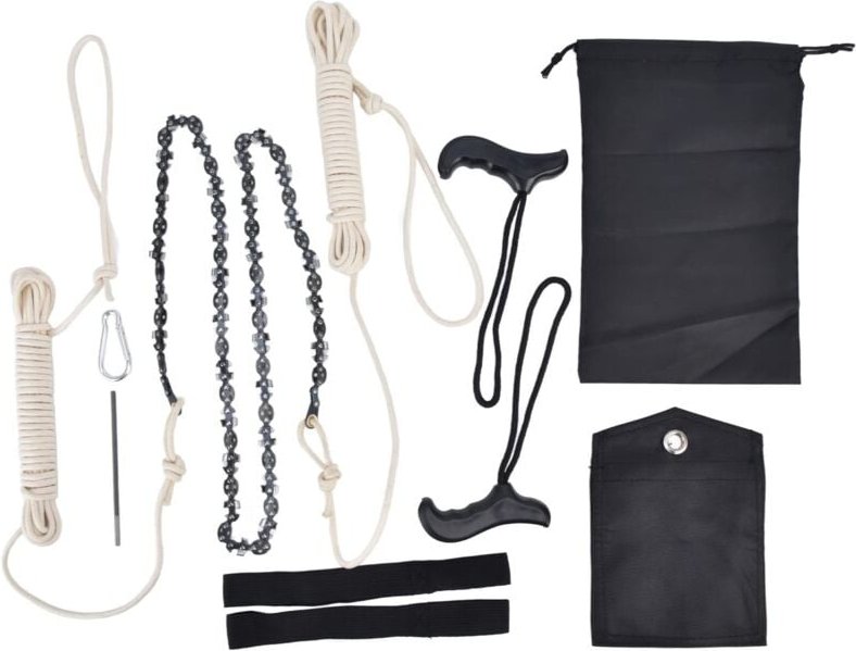 48 Zoll (122 cm) lange, 64-teilige, 62-zahnige Handkettensäge mit Seil, inklusive Seilset und Astsägeblatt.