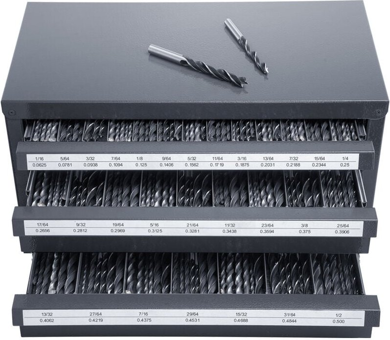 Mophorn Bohrerbit-Ausgabeschrank, Dreifach-Schubladen-Organisator für 1/16"bis 1/2", Stahlschrank mit Etiketten, stapelb...