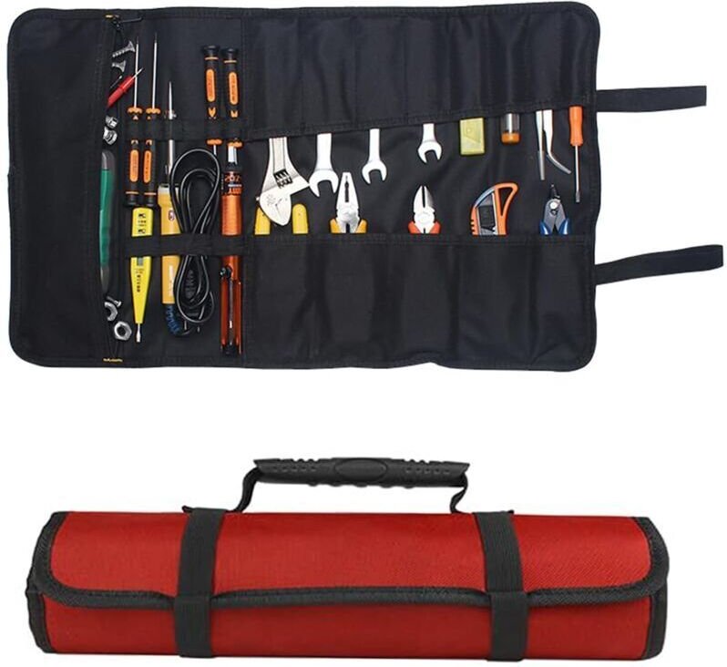 Werkzeugkoffer aus 600D Oxford-Gewebe, 58,5 x 35,5 cm, 22 aufrollbare Taschen, wasserdicht, für Profis und Privatpersone...