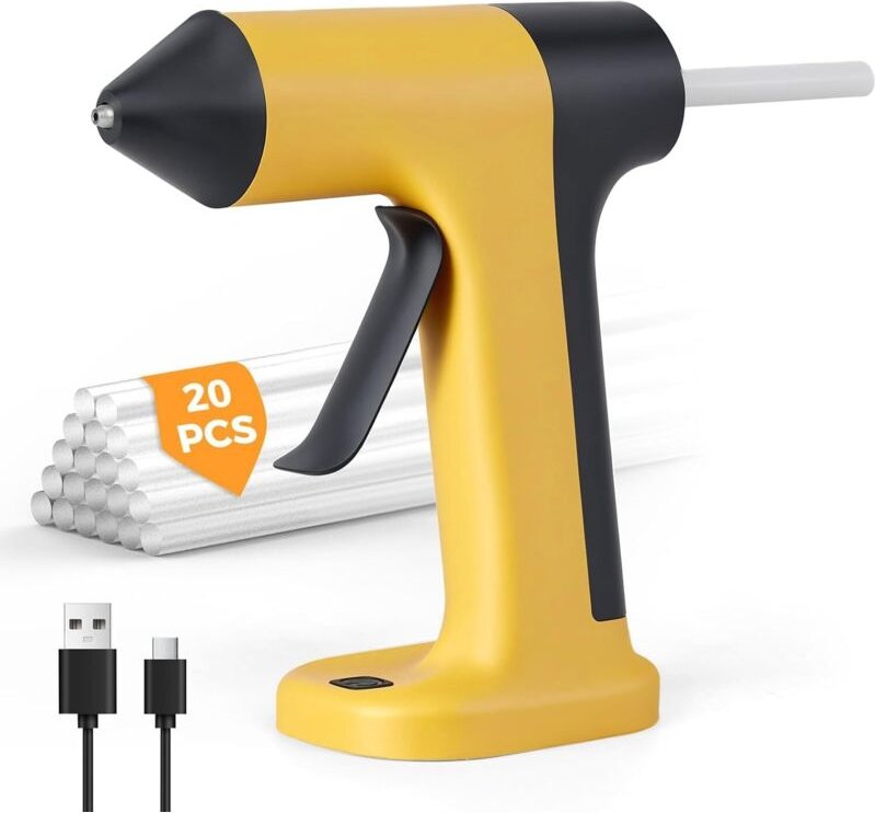 Elektrische Heißklebepistole mit 2000 mAh, kabellose Heißklebepistole mit 20 Klebesticks (7 mm x 130 mm), 3 Sekunden Sch...