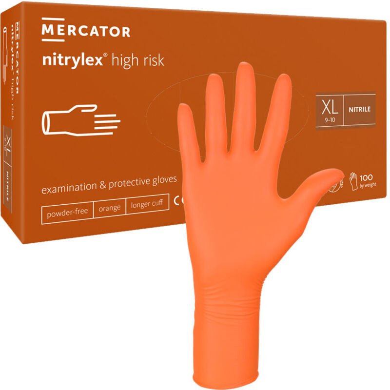 Mercator Nitrylex High Risk XL orangefarbene Nitrilhandschuhe, 100 Stück
