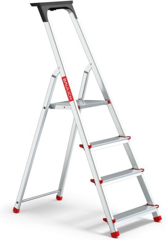 Haushaltsleiter aus Aluminium mit Ablage, 4 Stufen, 125 kg