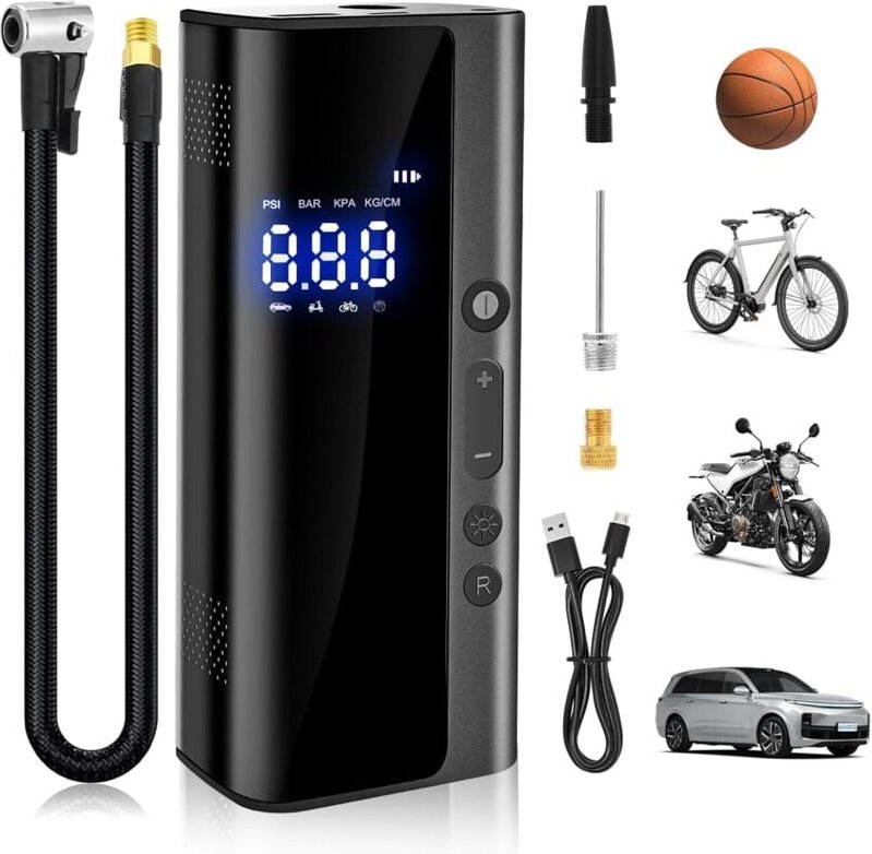 Tragbarer elektrischer Luftkompressor, 150 psi, 7,4 v, 8000 mAh, Mini-Tragbar für Auto, Motorrad, Fahrrad, Ball, Kann pe...