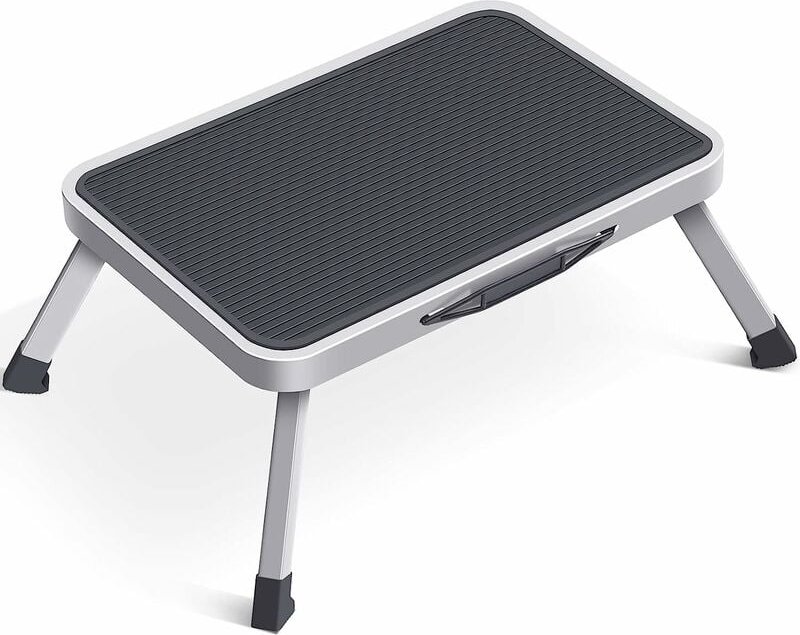 Freosen - Klappbare Trittleiter, 1 klappbare Stahlstufe, kleine Klappleiter, Wohnzimmer, Küche, Badezimmer, Bibliothek, ...