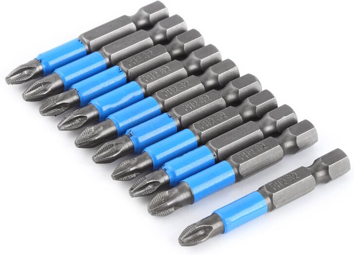 Packung mit 10 50-mm-S2-PH2-Sechskant-Antirutsch-Magnet-Elektroschraubendreherbits für Elektrowerkzeuge