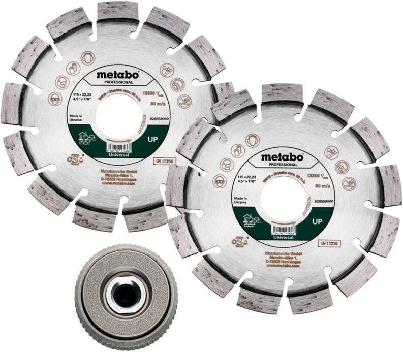 Metabo - Set: 2xDiamanttrennscheibe 115x22,23mm, up+ 1xQuickspannmutter m 14