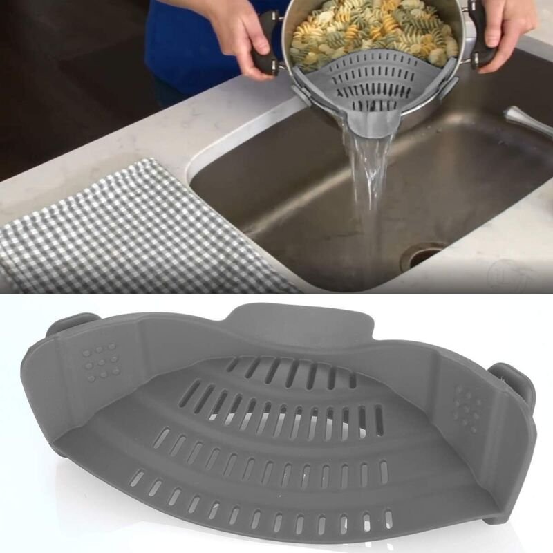 Thumbnail - Silikon-Sieb zum Anclipsen – Hitzebeständig – Zum Abgießen von Lebensmitteln beim Kochen oder zum Ausgießen von Flüssigk...