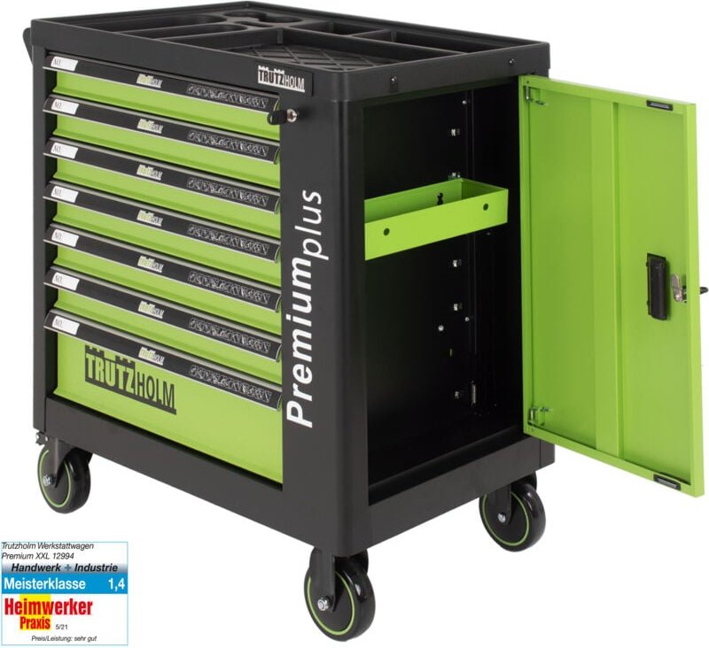 Werkstattwagen Premium Plus unbestückt 84 x 74 cm Vollauszug 7 Schubladen Interlock Seitentür Stahl