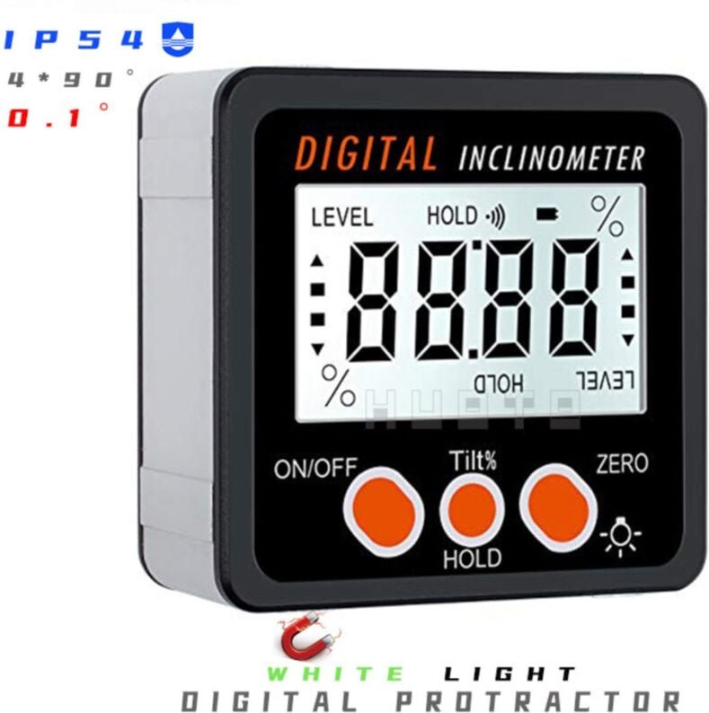 Digitaler Neigungsmesser, Winkelmesser, 4 x 90 °, Wasserwaage, Winkelsucher, Hintergrundbeleuchtung, Schrägmesser, Magne...