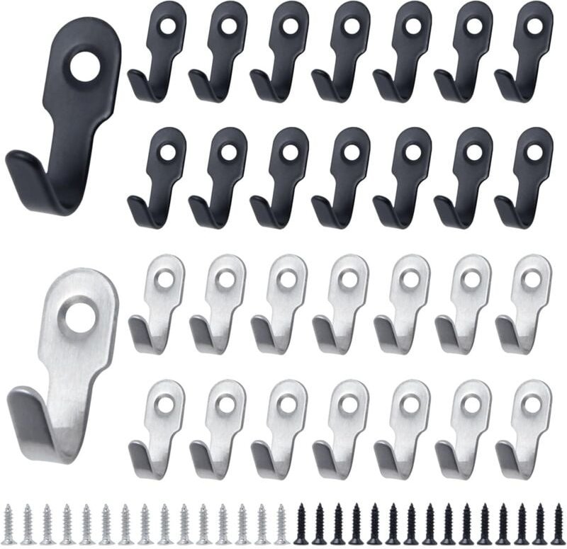 Ccykxa - 30 Stück schwarze Wandhaken zum Einschrauben, kleine Tastatur-Schlüsselhaken, schwarz-silberner Mini-Haken, Ret...