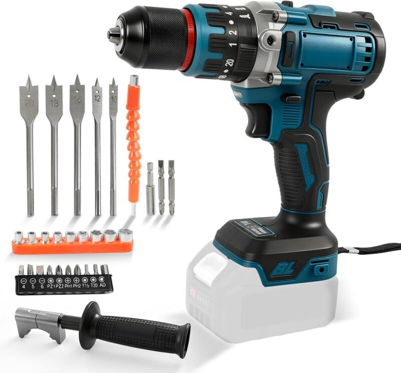 Akku-Schlagbohrschrauber mit bürstenlosem Motor (80 Nm), kompatibel mit Makita 18V-Akkus, 1/2"-Schlagbohrschrauber, 2100...