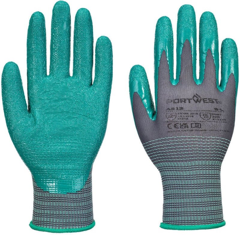 Pack von 12 Paar Grip 15 Nitrilhandschuhe Grau/Grün S - Größe 7