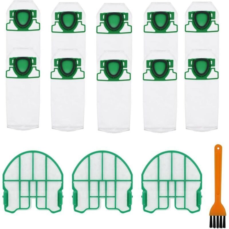 10er-Pack Staubsaugerbeutel für Vorwerk Kobold VB100, FP100 und FP 100, inklusive 3 Motorfiltern, 1 Reinigungsbürste und...
