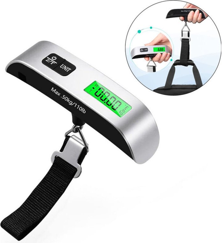 Elektronische Gepäckwaage, tragbare Reisekofferwaage, Temperaturmessfunktion, Tara-Funktion MAX 50 kg/ 110 lb für Reisen...