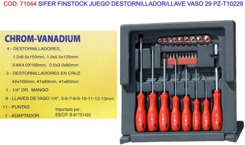 Finstock T10229 29-teiliger Schraubendreher- und Steckschlüsselsatz - Sifer
