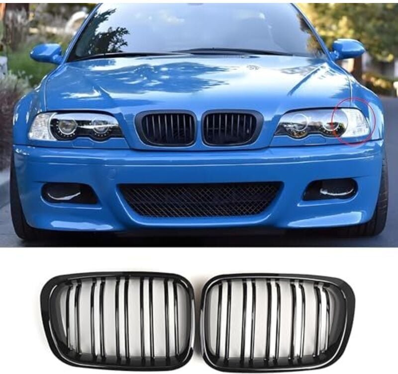 E46 Nieren Schwarz Kühlergrill Passend für BMW 3er E46 2 Door 1998-2001 PRE Facelift Grill Glanz Schwarz Doppelsteg Spor...