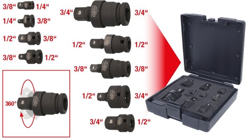 KS Tools Kraft-Vergrößerungs- und Reduzieradapter-Satz, 9-tlg