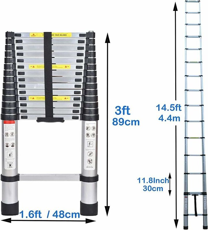 Mehrzweckleiter 4,4m Teleskopleiter Alu-Klappleiter Rutschfester Ausziehbare Robust Stehleiter 150 kg/330 Pfund Belastba...