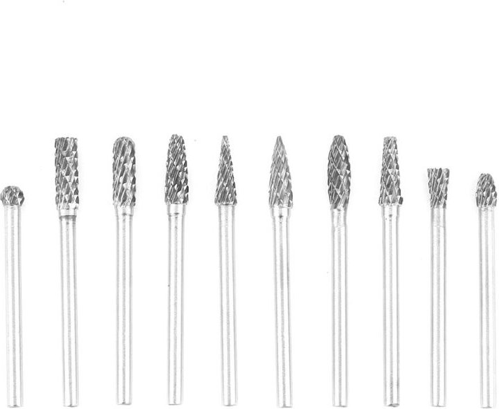 Satz mit 10 rotierenden Fräsern aus Wolframkarbidstahl für die Metallbearbeitung (34 mm)