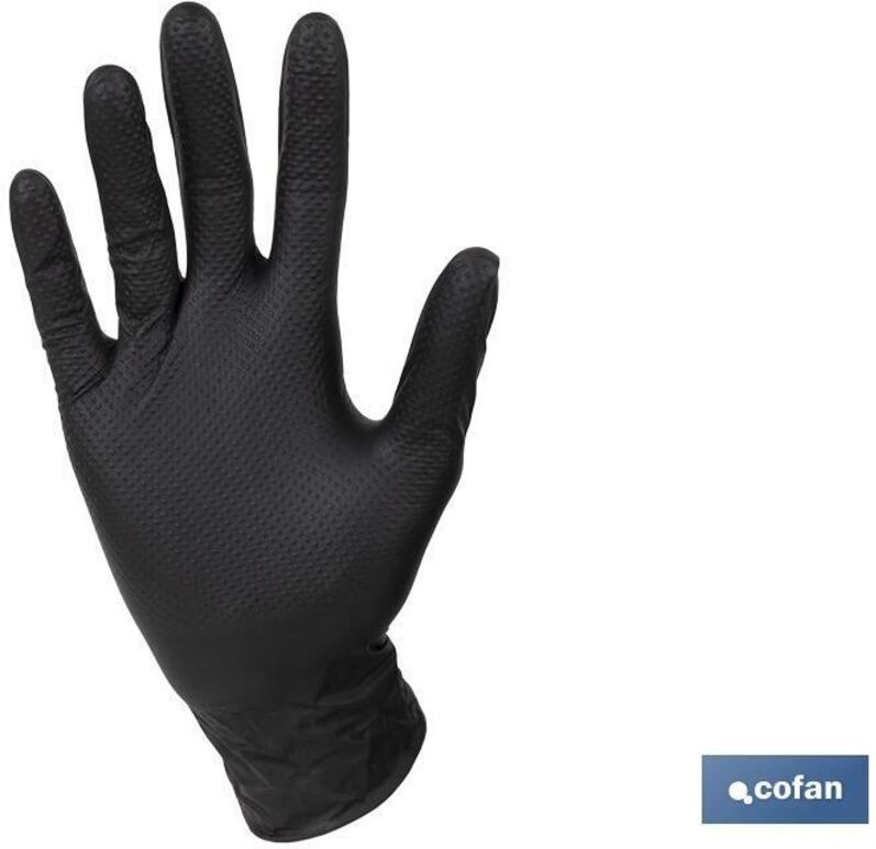 Box mit 100 Nitrilhandschuhen „Grip“ mit Rautenstruktur, Größe S, schwarz