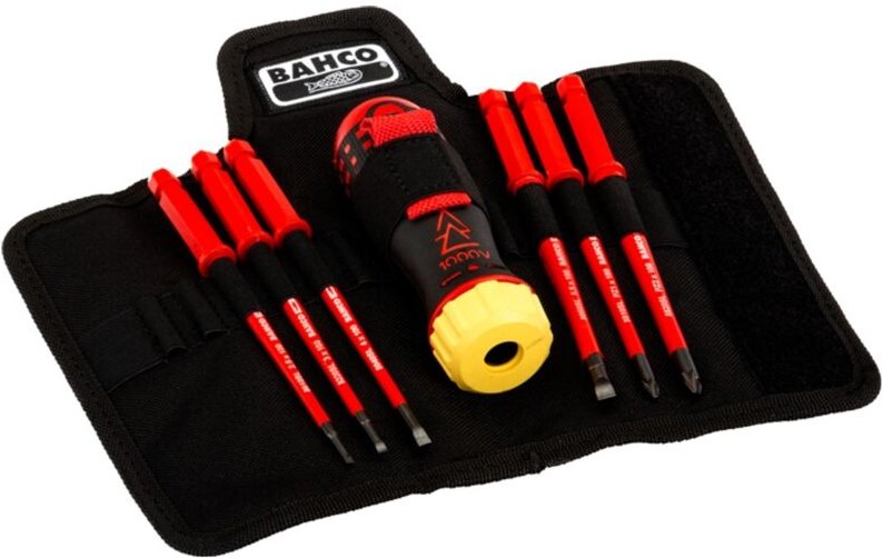 Bahco Isolierter Knarren-Schraubendreher mit Austauschklingen-Satz für Schlitz- und Pozidriv-Schrauben - 6-tlg.