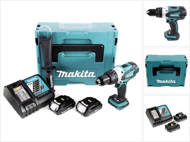 Makita DDF 458 RAJ Akku Bohrschrauber 18 V 91 Nm + 2x Akku 2,0 Ah + Ladegerät + Makpac