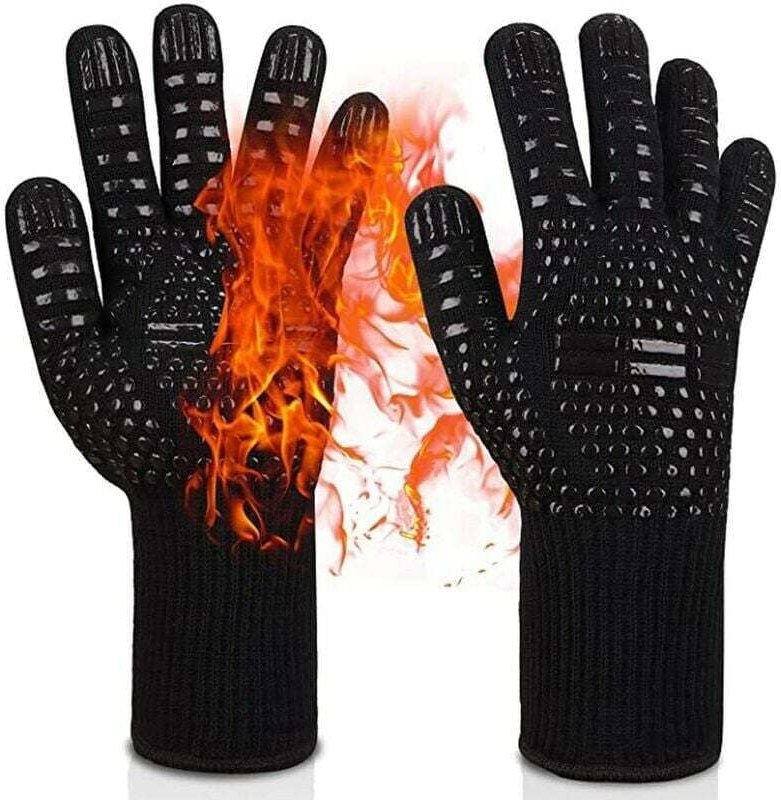 Ofenhandschuhe, hitzebeständig bis 800°C, Grillhandschuhe (Schwarz)