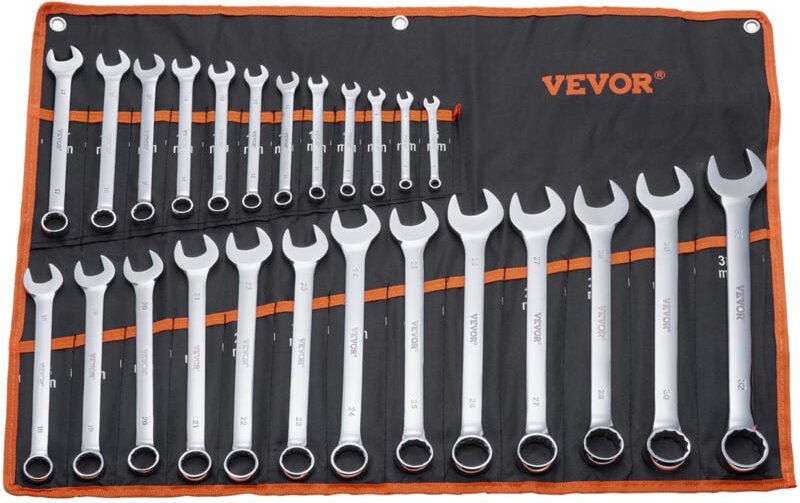 Schlüsselsatz 25-teiliger Ratschenschlüsselsatz mit Rolltasche, Schlüsselsatz aus Karbonstahl metrisch 6 mm bis 32 mm, i...