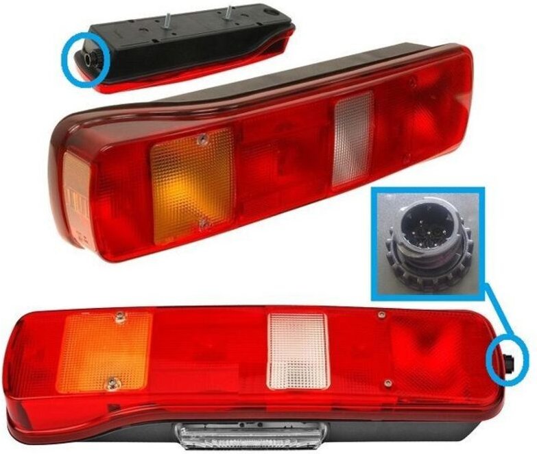 Rücklicht links Volvo FH FM FMX NH 9/ 12/ 16, 20565103, 20565105, 20892367, 21063887, mit runder seitlicher AMP-Steckdos...