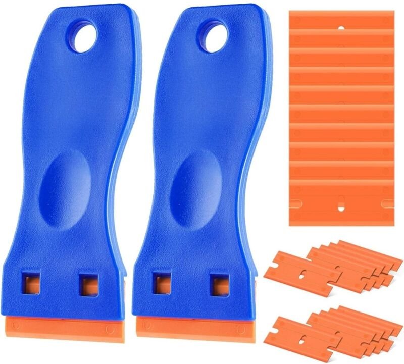 Schaber für Glaskeramikkochfeld, Glasschaber, Kunststoffschaber mit 20 Kunststoffklingen zum Entfernen von Etiketten, Kl...